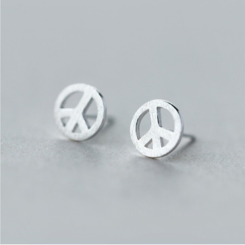 Sterling Silver Peace Sign Dainty Minimalist Stud Post Earrings